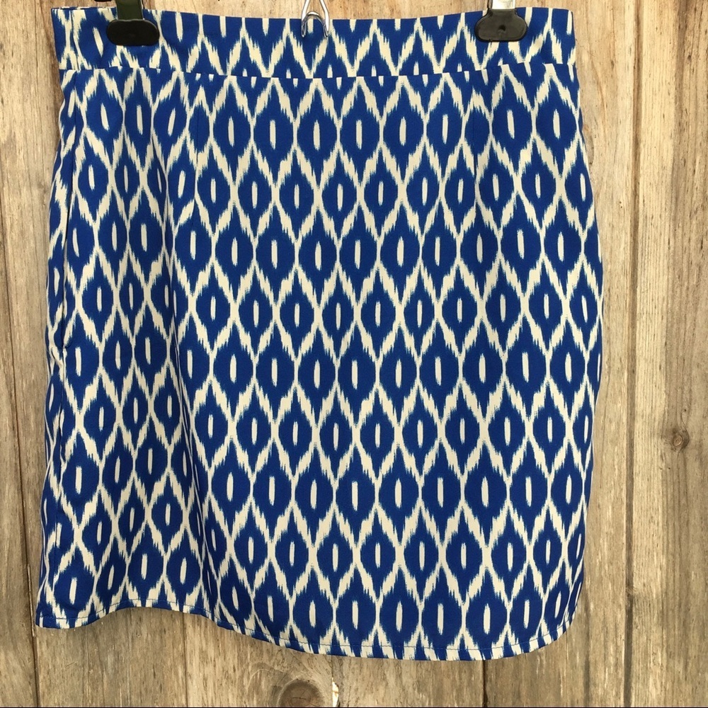 Francesca's Annabella Cobalt Blue Ikat Pencil Mini Skirt Large NWOT